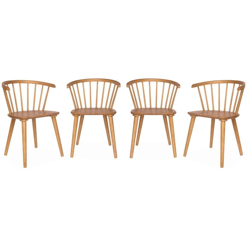 Sweeek - Lot de 4 chaises naturelles à barreaux en bois et contreplaqué. Paula. l 51 x p 53 x h 75cm