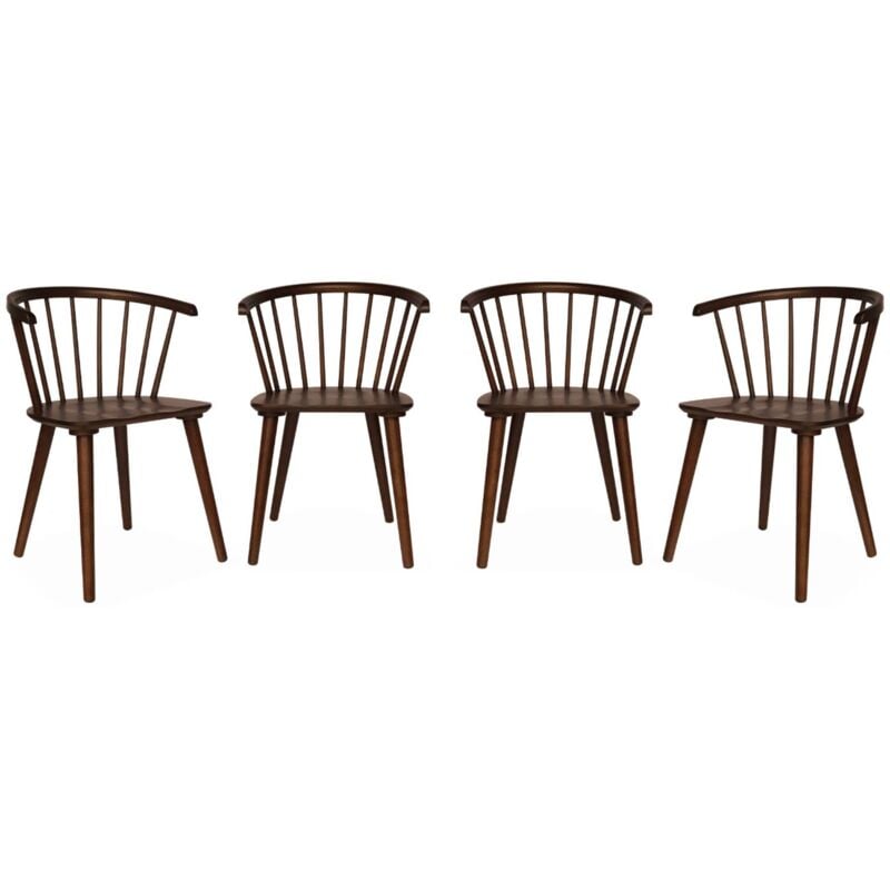 Sweeek - Lot de 4 chaises noyer à barreaux en bois et contreplaqué. Paula. l 51 x p 53 x h 75cm