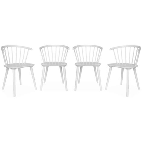 Lot de 4 chaises blanches à barreaux en bois et contreplaqué. Paula. L 51 x P 53 x H 75cm