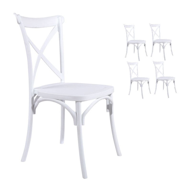 Kosmi - Lot de 4 chaises blanches style bistrot en résine polypropylène