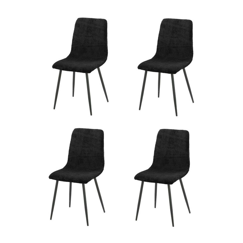 Homy France - Lot de 4 chaises bobby pieds métal noir assise velours côtelé Noir