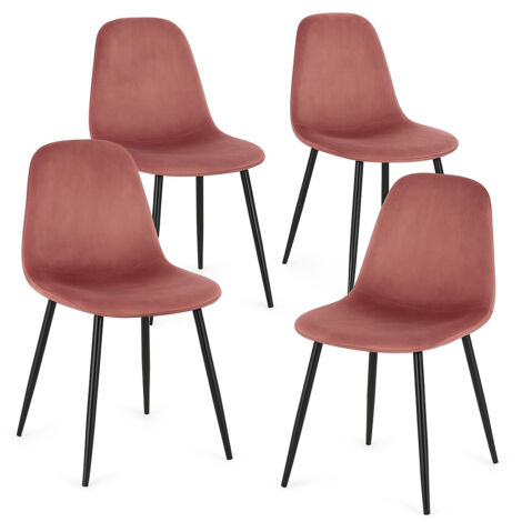 Lot de 4 chaises BORELA – Velours & pieds acier noir-Rose