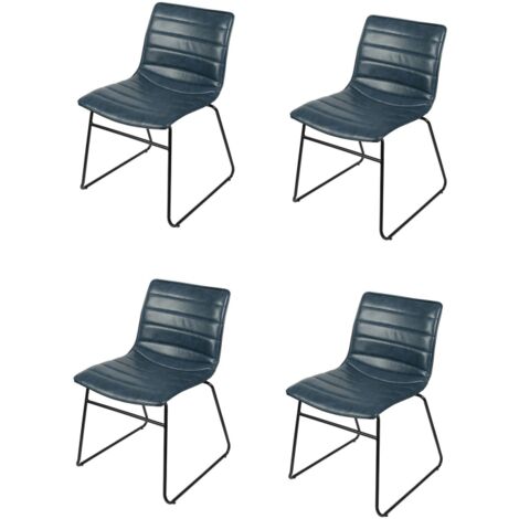 Lot de 4 chaises BROOKLYN effet cuir - 55 x 45 x H 47/78cm - Bleu denim - Livraison gratuite