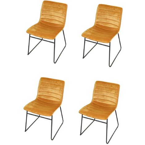 Lot de 4 chaises BROOKLYN en velours - L 55 x l 45 x H 78cm - Jaune moutarde - Livraison gratuite