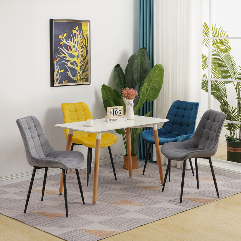 Hobag – Lot de 4 chaises BUBBLE en velours mixte – Couleurs bleu, gris clair, gris foncé, jaune – Largeur d'assise 53 cm – Hauteur d'assise 48 cm