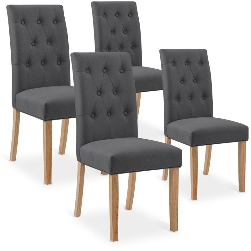 intensedeco - lot de 4 chaises capitonnées gaya tissu gris - gris