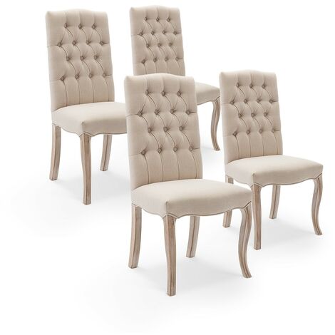 Lot de 4 chaises capitonnées Jade tissu beige - Beige