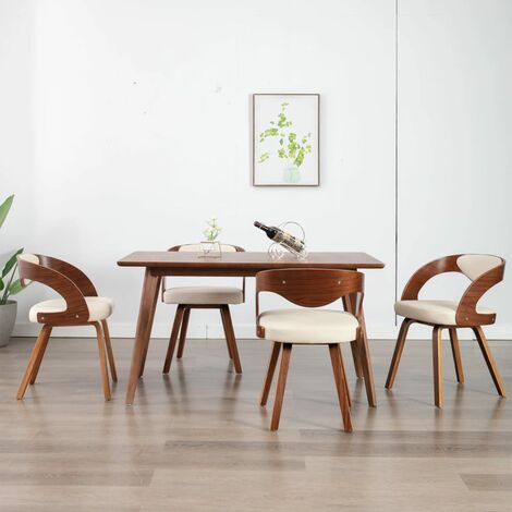 Lot de 4 Chaises Chaises de salle à manger Chaise de cuisine Crème Bois courbé et similicuir 41191