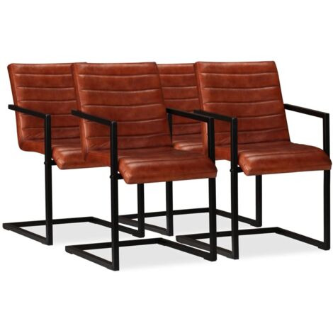 Lot de 4 Chaises  Chaises de salle à manger Chaise de cuisine  Marron Cuir véritable 38953
