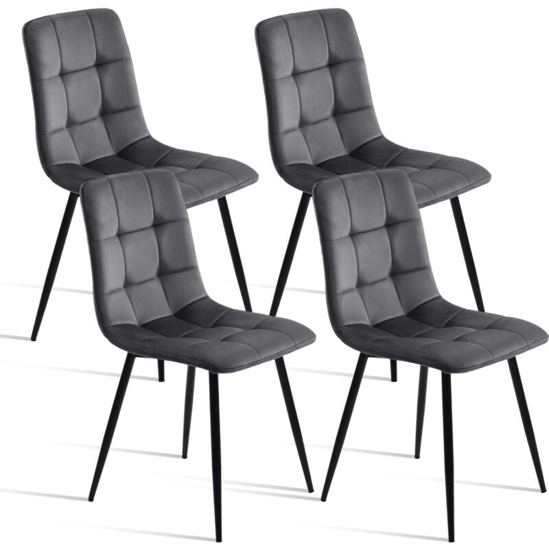 Tanant - Lot de 4 Chaise de salle à manger en tissu, chaises design avec dossier, Chaises de Salle à Manger scandinave, structure en métal - Gris