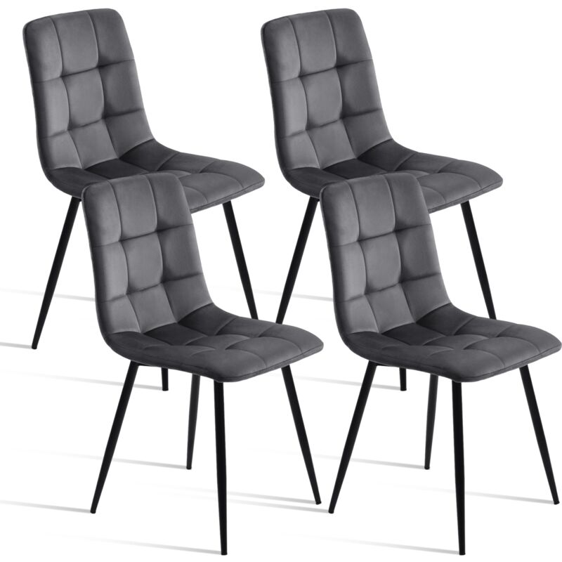 Tanant - Lot de 4 Chaise de salle à manger en velours, chaises design avec dossier, Chaises de Salle à Manger scandinave, structure en métal - Gris