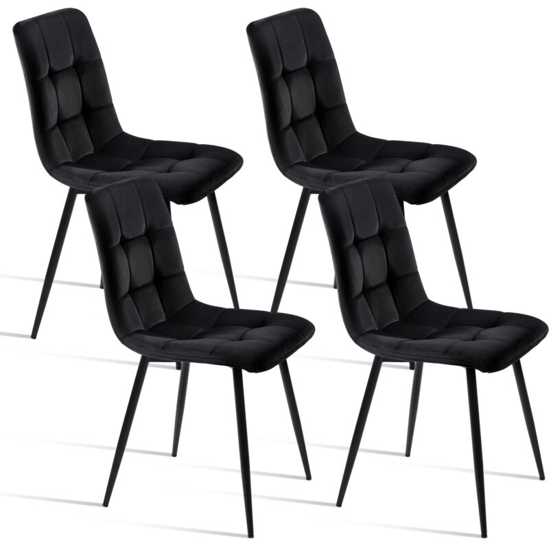 Lot de 4 Chaise de salle à manger en velours, chaises design avec dossier, Chaises de Salle à Manger scandinave, structure en métal - Noir