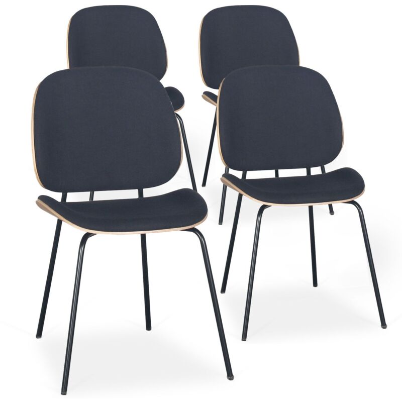 Lot de 4 chaises Davici Tissu Noir et bois clair