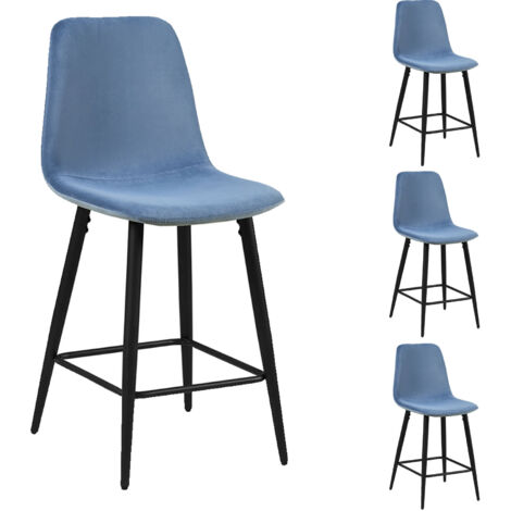 Lot de 4 chaises de bar 42x51,5x98 cm en velours bleu clair - POKSI