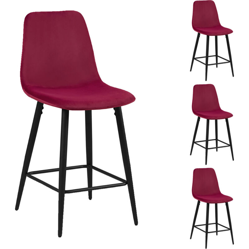 M&s - Lot de 4 chaises de bar 42x51,5x98 cm en velours bordeaux - poksi M&s - Lot de 4 chaises de bar 42x51,5x98 cm en velours bordeaux - poksi