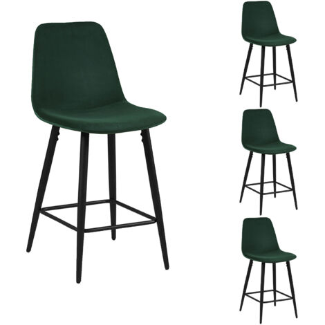 Lot de 4 chaises de bar 42x51,5x98 cm en velours vert foncé - POKSI