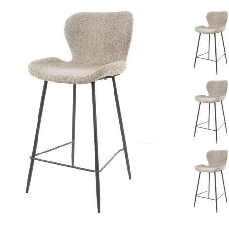 Lot de 4 chaises de bar 47x51x99 cm en tissu bouclette sable - SORAYA