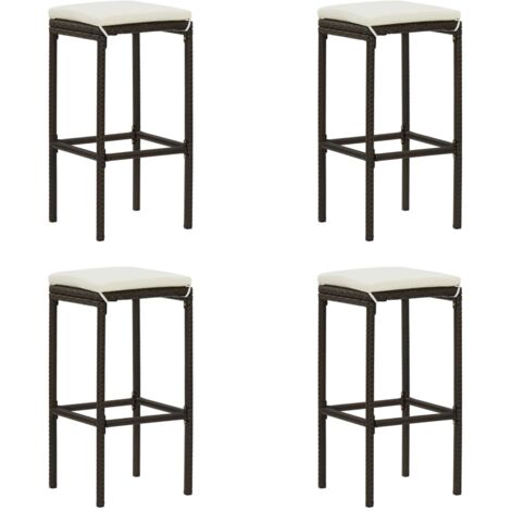 Lot de 4 Chaises de bar avec coussins Tabourets de bar - Tabouret Haut Marron Résine tressée BV973830 - BonneVie