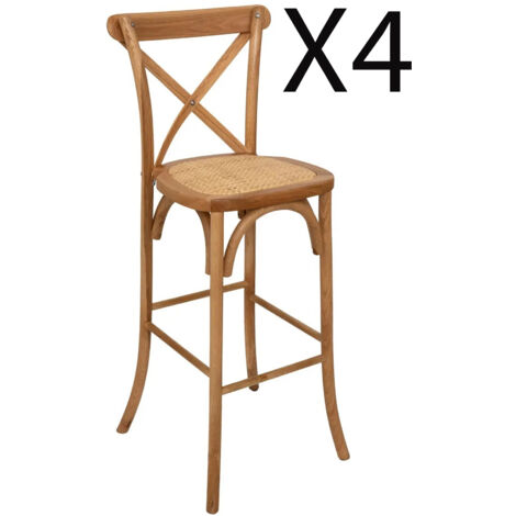 Lot de 4 chaises de bar, chaises hautes en bois coloris naturel - Longueur  47 x Profondeur 52 x Hauteur 110 cm