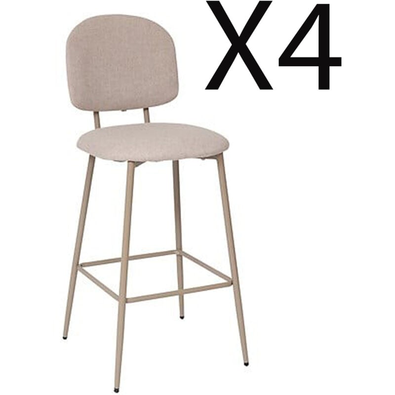 Pegane - Lot de 4 chaises de bar, chaises hautes en tissu coloris beige et pieds en métal - Longueur 43 x Profondeur 52,5 x Hauteur 108,5 cm