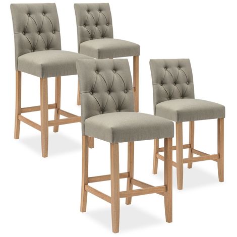 INTENSEDECO Lot de 4 chaises de bar en bois Gaya tissu Beige - H65cm