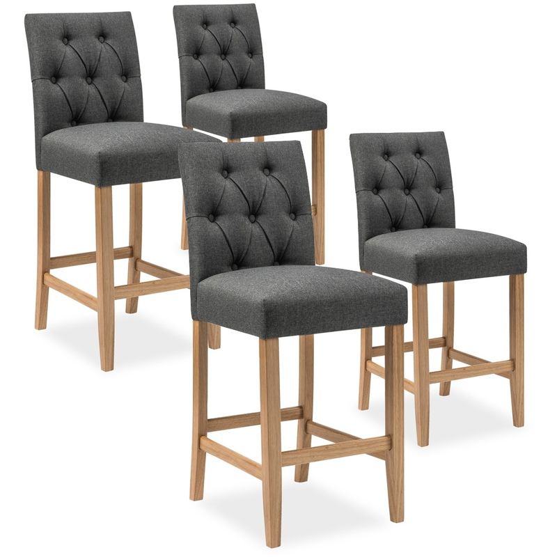 intensedeco - lot de 4 chaises de bar en bois gaya tissu gris - h65cm - gris