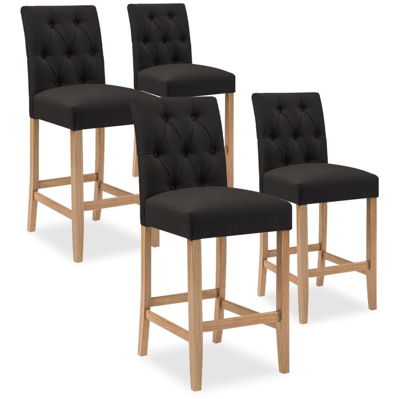 lot de 4 chaises de bar en bois gaya tissu noir - h65cm - noir