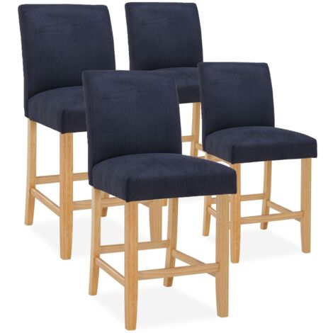 Lot de 4 chaises de bar en bois Rosie velours côtelé Noir - H65cm