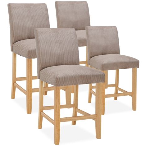 Lot de 4 chaises de bar en bois Rosie velours côtelé Taupe - H65cm