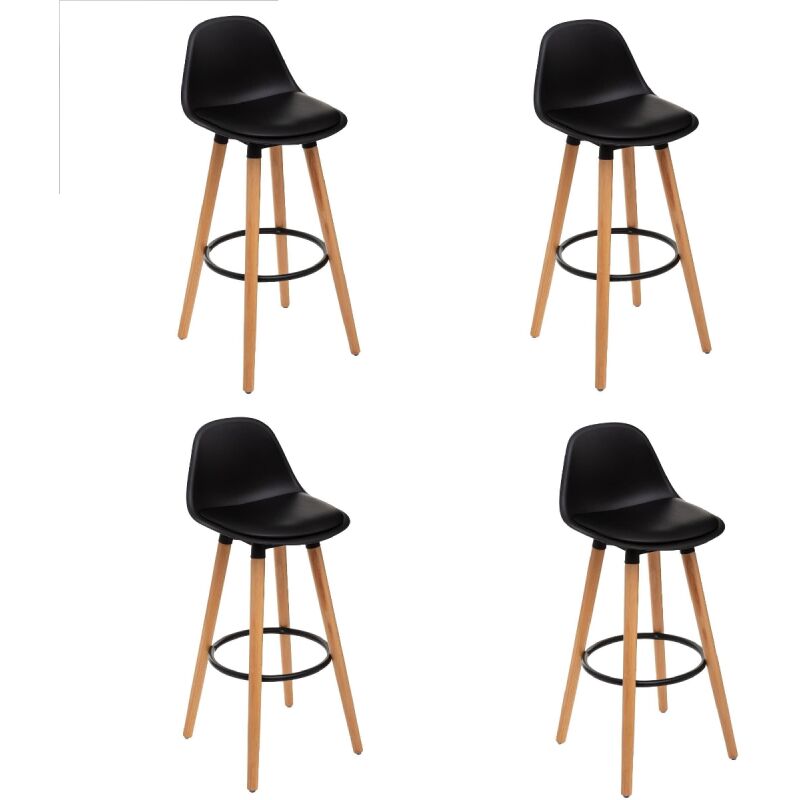 Deconation - Lot de 4 chaises de bar 'Maxon' en bois et plastique - Noir/Beige - h 91,5 x l 39,5 x p 43 cm - Livraison gratuite