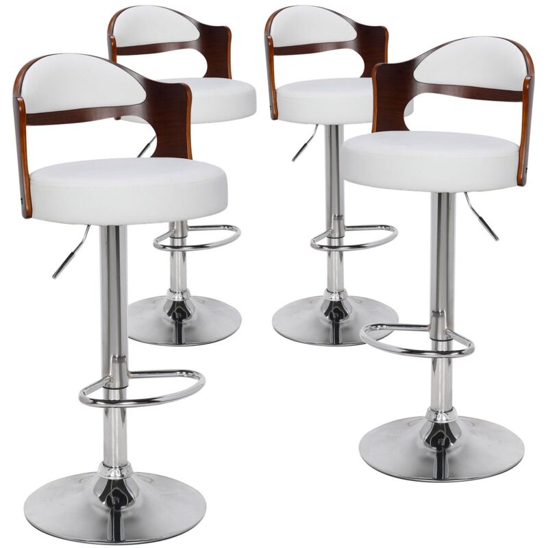 Cotecosy - Lot de 4 chaises de bar Ruben Bois Noisette et Simili Blanc