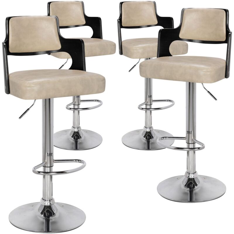 Cotecosy - Lot de 4 chaises de bar Russel Bois Noir et Crème