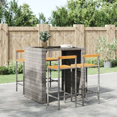 Lot de 4 Chaises de bar Tabourets de bar - Tabouret Haut gris résine tressée et bois d'acacia BV926050 - BonneVie