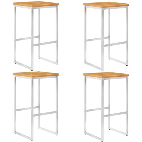 lot de 4 Chaises de bar  Tabourets de Bar Tabourets Hauts bois d'acacia solide/acier inoxydable BGT85259