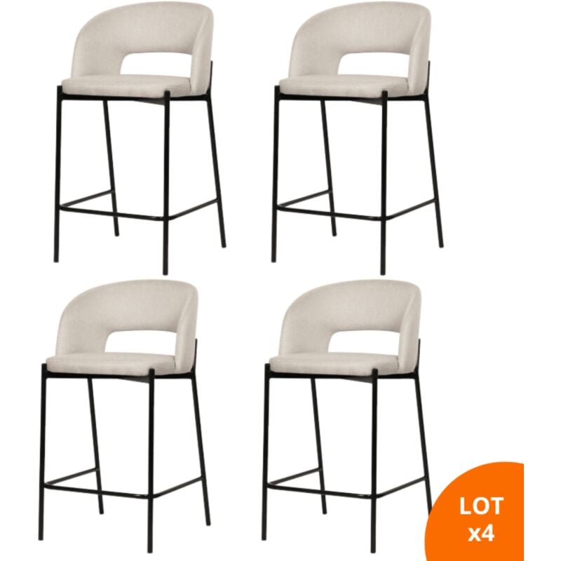 Secury-t - Lot de 4 chaises de bar, tabourets tissus beige - pieds en métal noir - kristen
