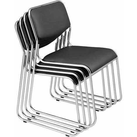 Lot de 4 chaises de bureau conférence visiteur empilable en synthétique noir 030002797