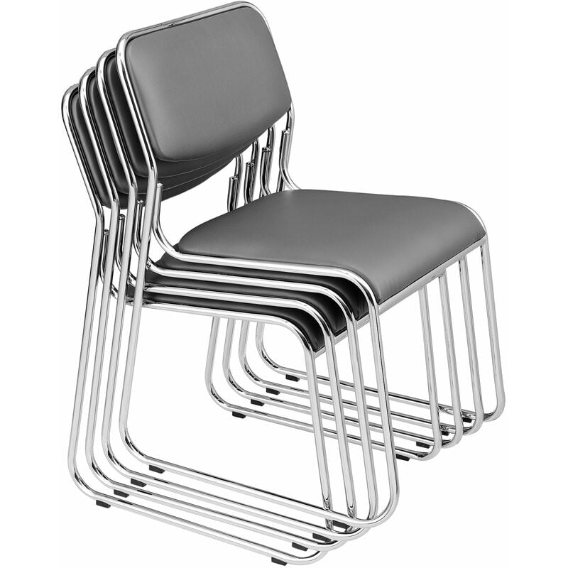 Lot de 4 chaises de bureau de conférence empilable en synthétique gris cadre métal chromé 030002796
