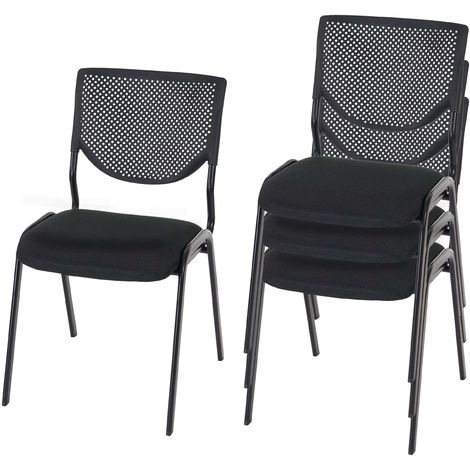4x chaise visiteur T401, chaise de conférence empilable, tissu/textile siége gris foncé, pieds chromés