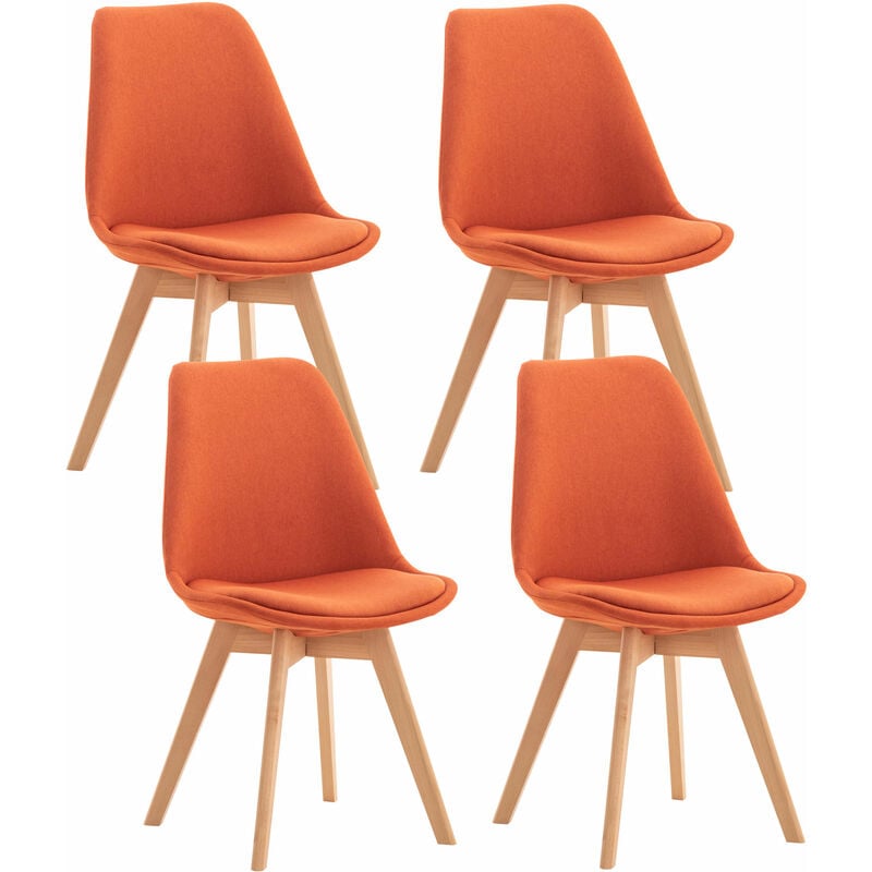 CLP - Réglez 4 chaises à manger en bois clair et siège de tissu différentes couleurs colore : Orange