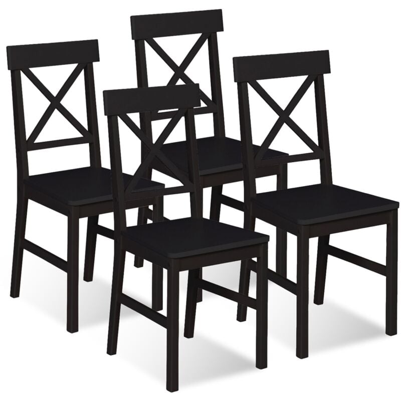 Lot de 4 chaises de cuisine avec croisillons suzanne bois noir