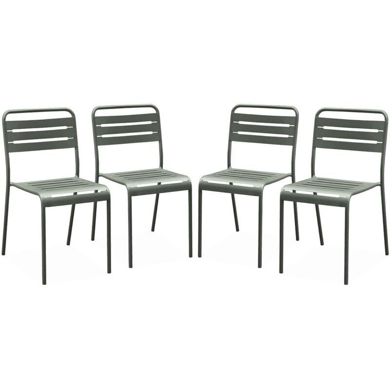 Lot de 4 chaises de jardin acier. 4 places. kaki. Amelia. L44 x P52 x H79cm