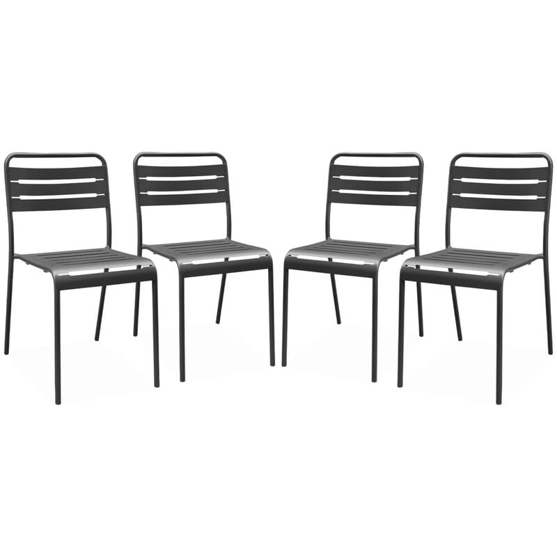 Lot de 4 chaises de jardin acier. 4 places. anthracite. Amelia. L44 x P52 x H79cm