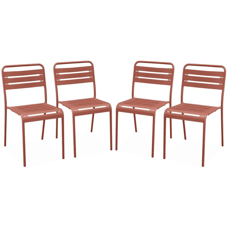 Lot de 4 chaises de jardin acier. 4 places. terracotta. Amelia. L44 x P52 x H79cm