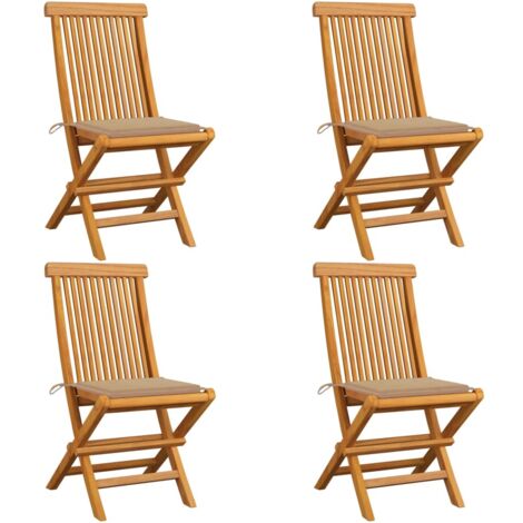 Lot de 4 Chaises de jardin avec coussins beige - Chaise d'extérieur pour terrasse/jardin Bois de teck massif BV485043 - BonneVie