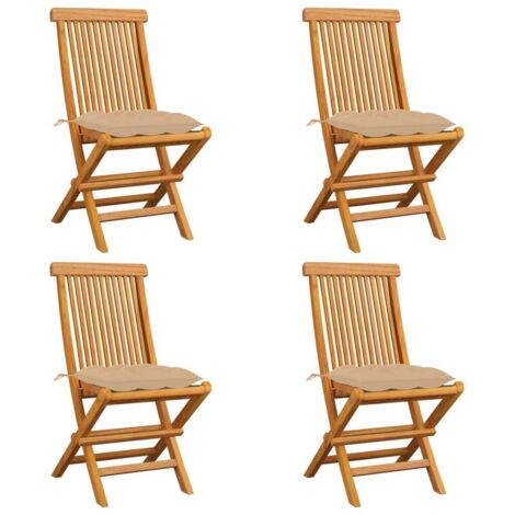 Lot de 4 Chaises de jardin avec coussins beige - Chaise d'extérieur pour terrasse/jardin Bois de teck massif BV963480 - BonneVie