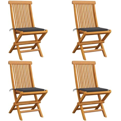 Lot de 4 Chaises de jardin avec coussins - Chaises d'extérieur pour terrasse/jardin anthracite Bois de teck BV134749 - BonneVie