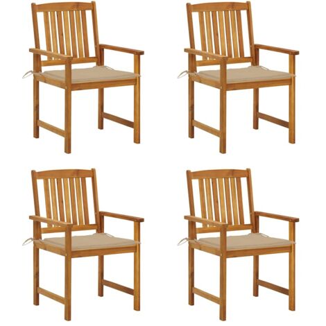Lot de 4 Chaises de jardin avec coussins - Chaises d'extérieur pour terrasse/jardin Bois d'acacia massif BV249173 - BonneVie