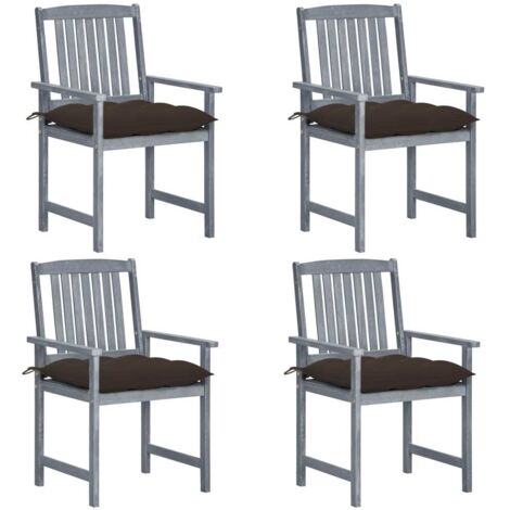 Lot de 4 Chaises de jardin avec coussins - Chaises d'extérieur pour terrasse/jardin Gris Bois d'acacia massif BV303032 - BonneVie