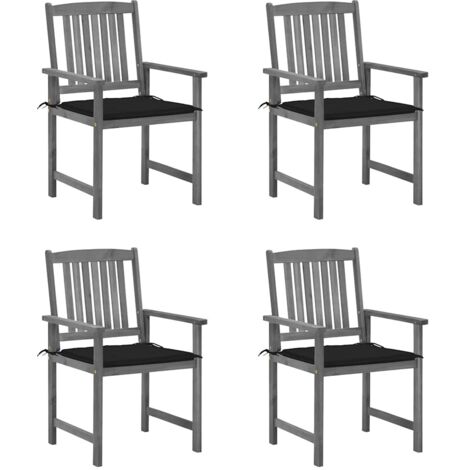Lot de 4 Chaises de jardin avec coussins - Chaises d'extérieur pour terrasse/jardin Gris Bois d'acacia massif BV448477 - BonneVie