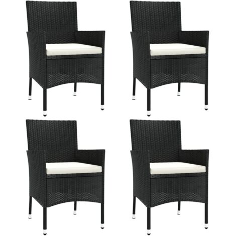 Lot de 4 Chaises de jardin avec coussins - Chaises d'extérieur pour terrasse/jardin Résine tressée Noir BV510012 - BonneVie